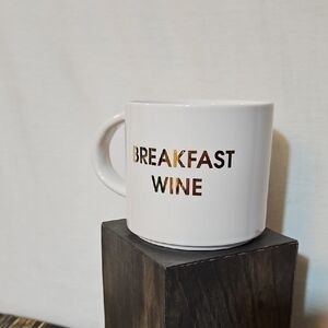 Chic White Mug with Gold 'Breakfast Wine' Text